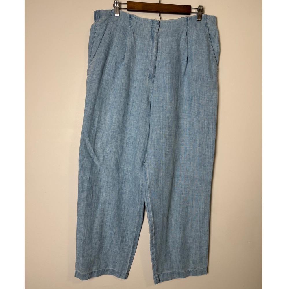 Jones New York VTG Womens Blue Linen Pants 14 Coastal Relaxed Quiet Luxury